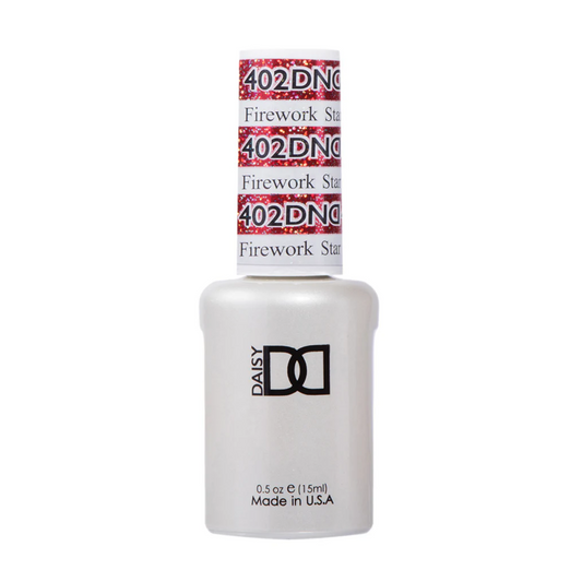 A bottle of DND Gel Polish labeled 'Firework Star' with a gold glitter appearance.