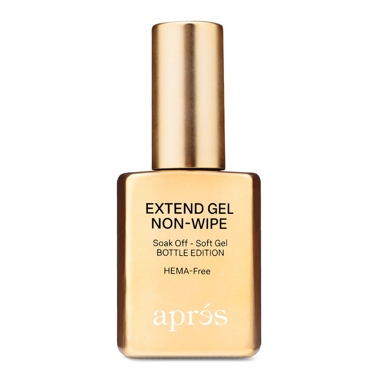 Gold bottle of aprés Extend Gel Non-Wipe on a white background