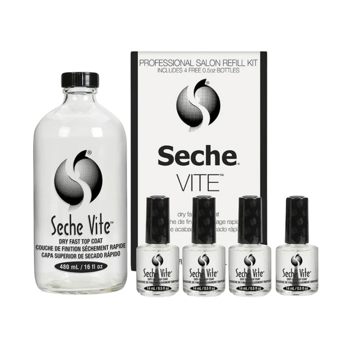 Seche VITE Professional Salon Refill Kit (16 oz & 0.5 oz) (Clear Bottle)