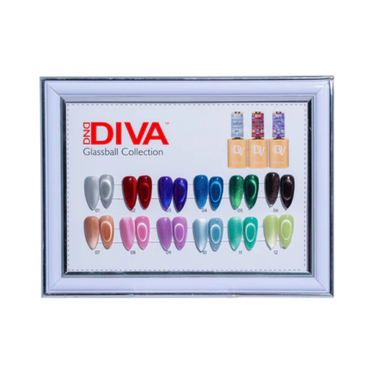 DIVA 9D Cat Eye Glassball Collection Set #1-12 (12 pcs + 1 Color Chart ...