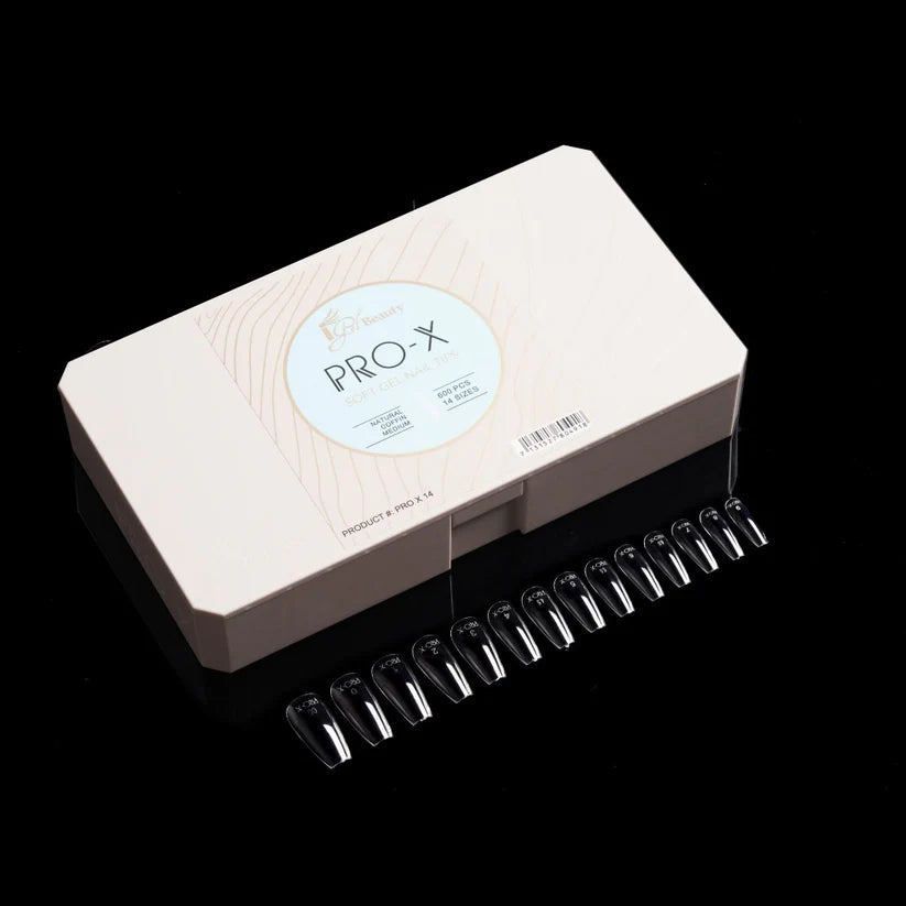 iGel PRO-X Soft Gel Nail Tips (600 pcs) | Natural Coffin Medium 14