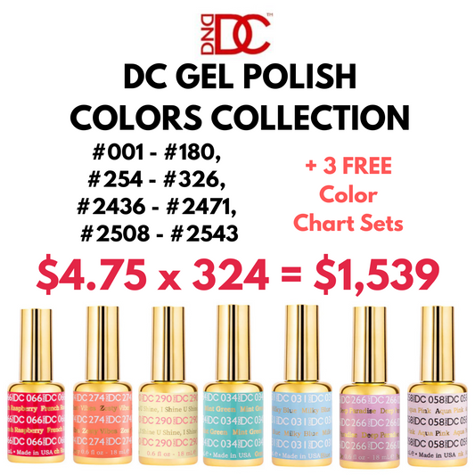 DC Gel Polish Colors ONLY Bundle (324 Colors |  #001-180, #254-326, #2436-2471, #2508-2543) + 3 FREE Color Chart Sets