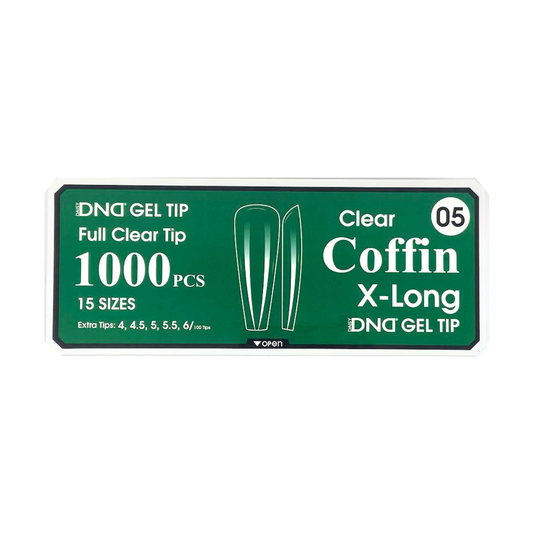 DND Gel Full Clear Tip Box #05 | Coffin Extra Long (1000 pcs)