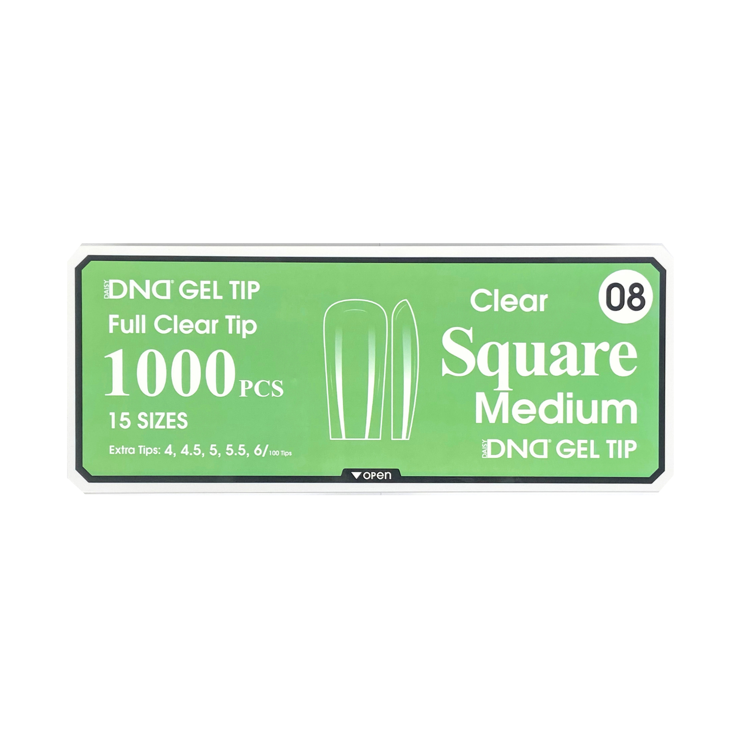 DND Gel Full Clear Tip Box #08 | Square Medium (1000 pcs)
