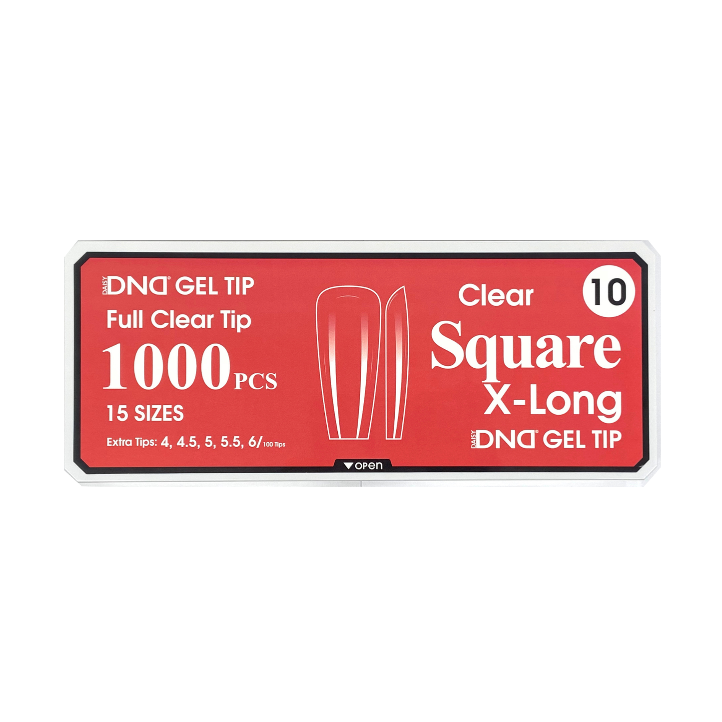DND Gel Full Clear Tip Box #10 | Square Extra Long (1000 pcs)
