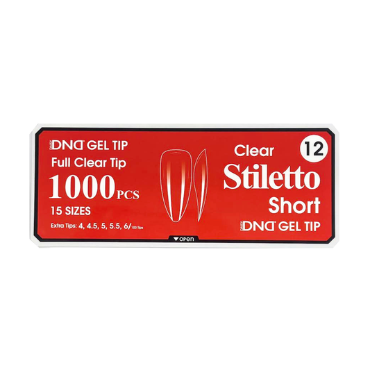 DND Gel Full Clear Tip Box #12 | Stiletto Short (1000 pcs)