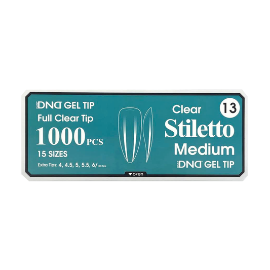 DND Gel Full Clear Tip Box #13 | Stiletto Medium (1000 pcs)