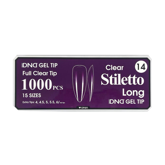 DND Gel Full Clear Tip Box #14 | Stiletto Long (1000 pcs)