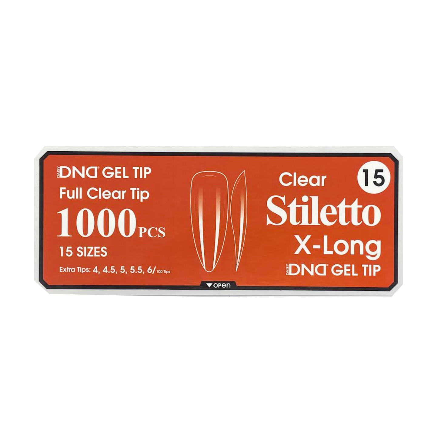 DND Gel Full Clear Tip Box #15 | Stiletto Extra Long (1000 pcs)