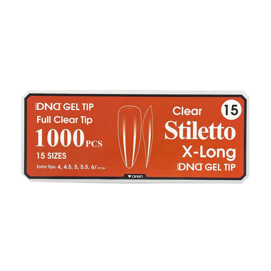 DND Gel Full Clear Tip Box #15 | Stiletto Extra Long (1000 pcs)