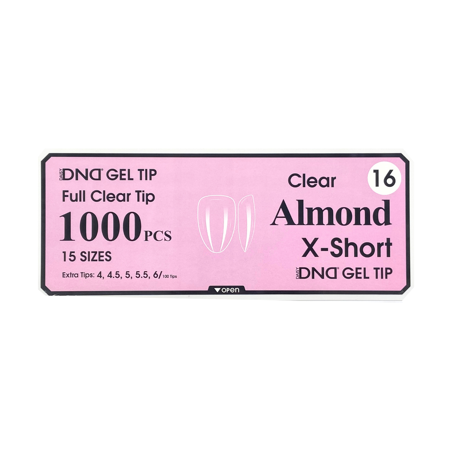 DND Gel Full Clear Tip Box #16 | Almond Extra Short (1000 pcs)