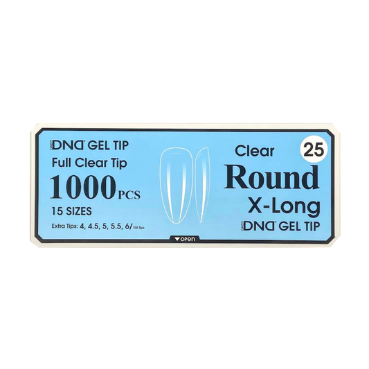 DND Gel Full Clear Tip Box #25 | Round Extra Long (1000 pcs)