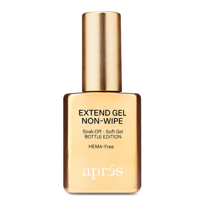 Gold bottle of aprés Extend Gel Non-Wipe on a white background