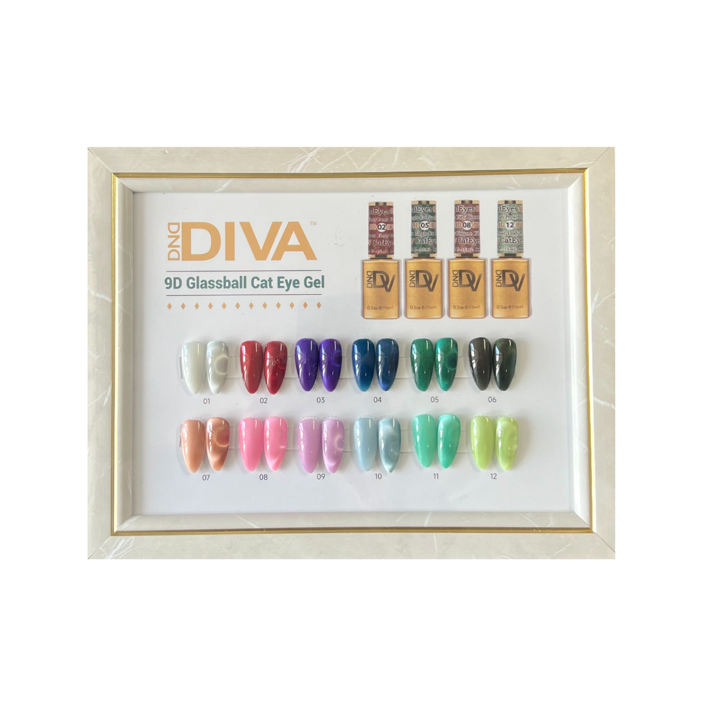 DND DIVA 9D Cat Eye Glassball Collection Set #1-12 (12 pcs + 2 Magnets + 1 Color Chart)