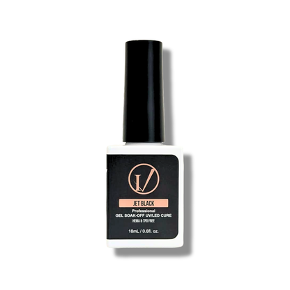 A bottle of IVANCA Jet Black gel soak-off UV / LED cure nail polish in the size 0.6 oz.